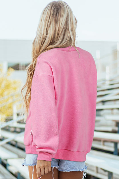 Bright Pink Oversize Drop Shoulder Reversible Mock Neck Sweatshirt - Loving It Shop