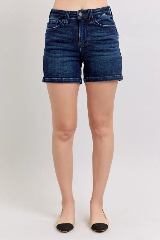Full Size High Waist Back Flap Pocket Denim Shorts Plus Size