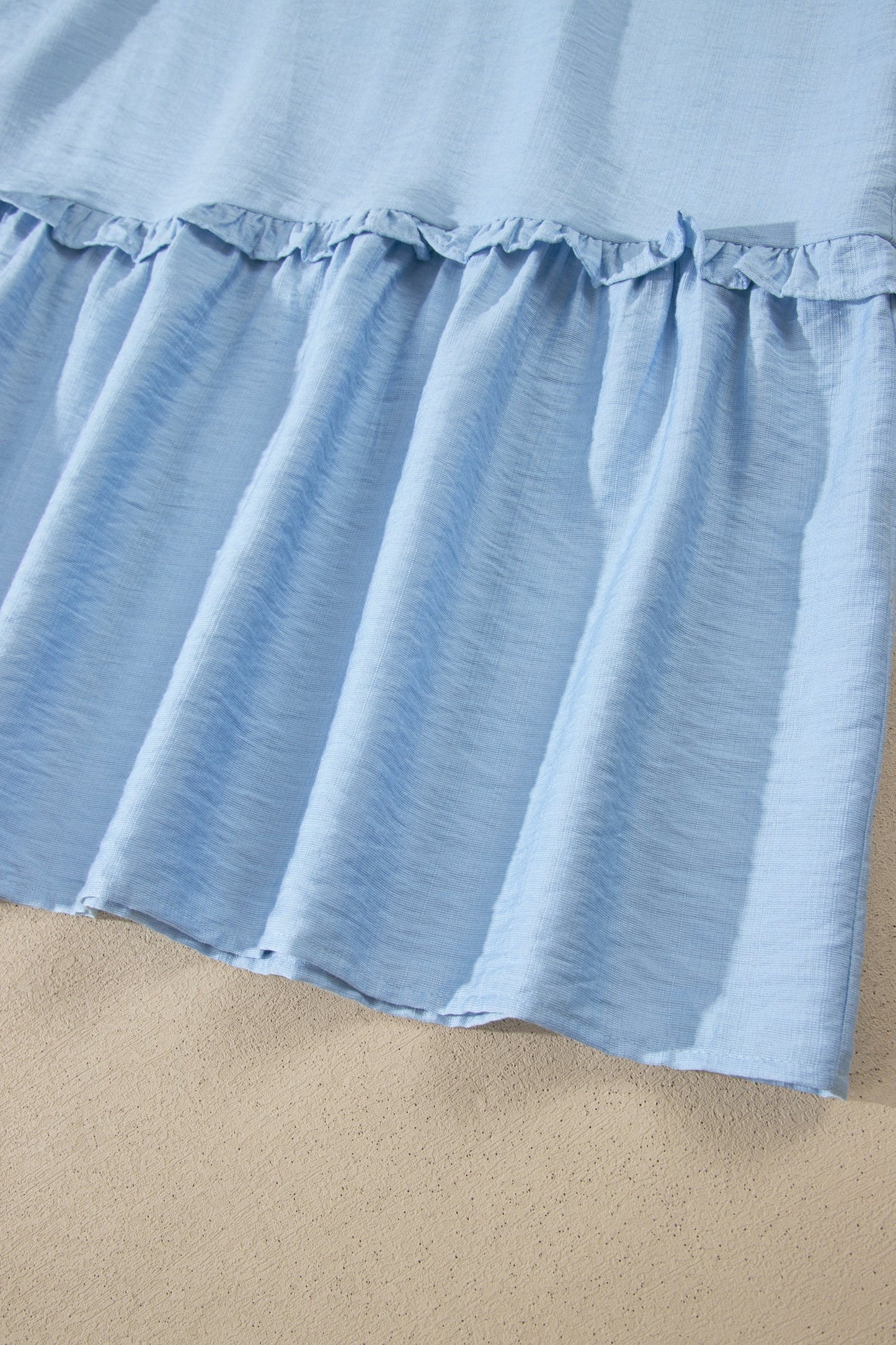Beau Blue Solid Color Ruffle Trim High Waist Sleeveless Maxi Dress