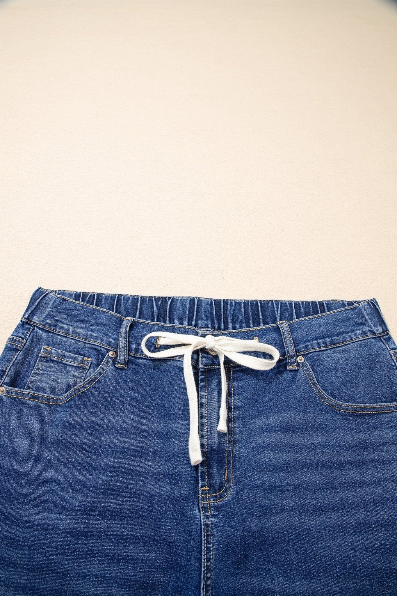 Dark Blue Acid Wash Contrast Lace - up Plus Size Jeans - Loving It Shop
