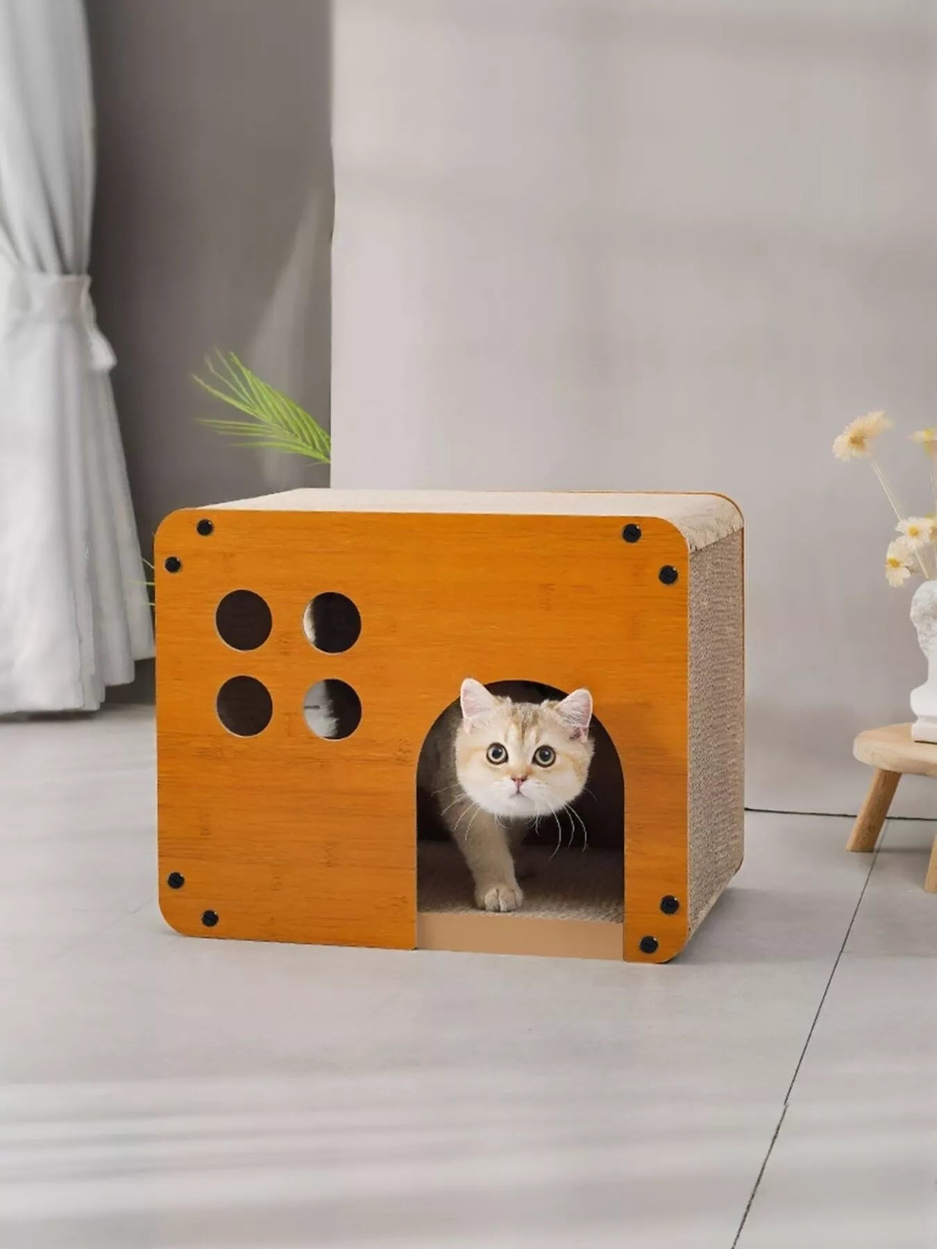 Wooden Corrugated Paper Cat House - Loving It Shop