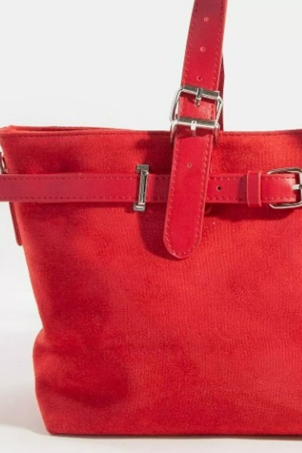 Faux Leather Buckle Strap Detail Tote Bag