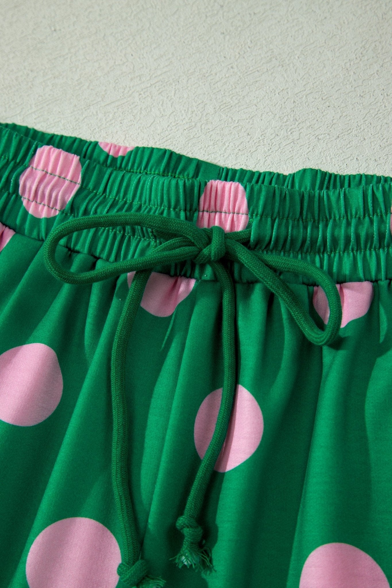 Green Polka Dot Print V Neck Tee Short Set - Loving It Shop