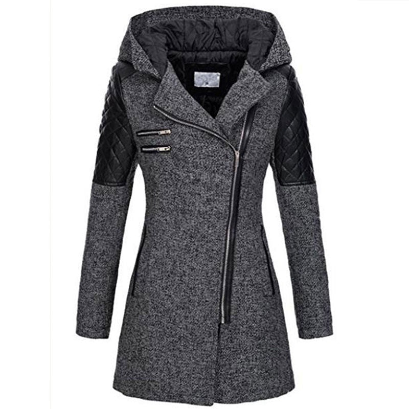 Women Warm Slim Full Zipper Coat Thick Woolen Coat Female Fall Winter Windbreaker Hooded Diagonal Zipper Women&