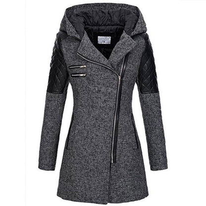 Women Warm Slim Full Zipper Coat Thick Woolen Coat Female Fall Winter Windbreaker Hooded Diagonal Zipper Women&