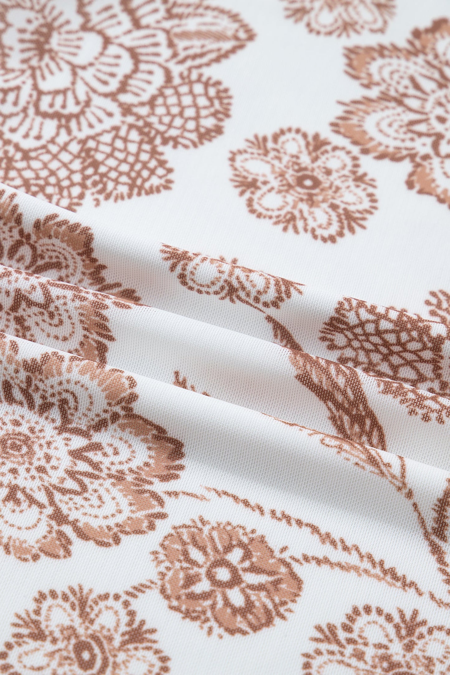 Brown Thumbhole Long Sleeve Floral Print Mesh Top