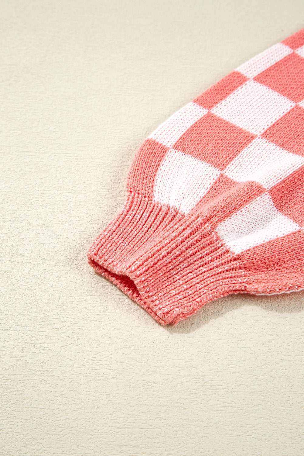 Pink Candycane Snowflake Checker Christmas Holiday Drop Shoulder Tunic Loose Sweater