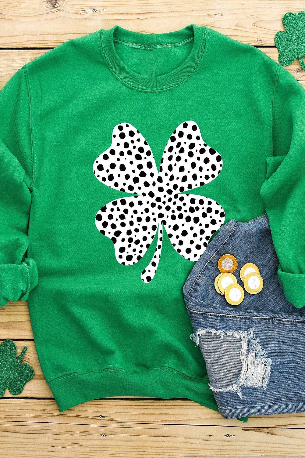 Dark Green St Patricks Day Spotty Clover Graphic Sweatshirt - Loving It Shop
