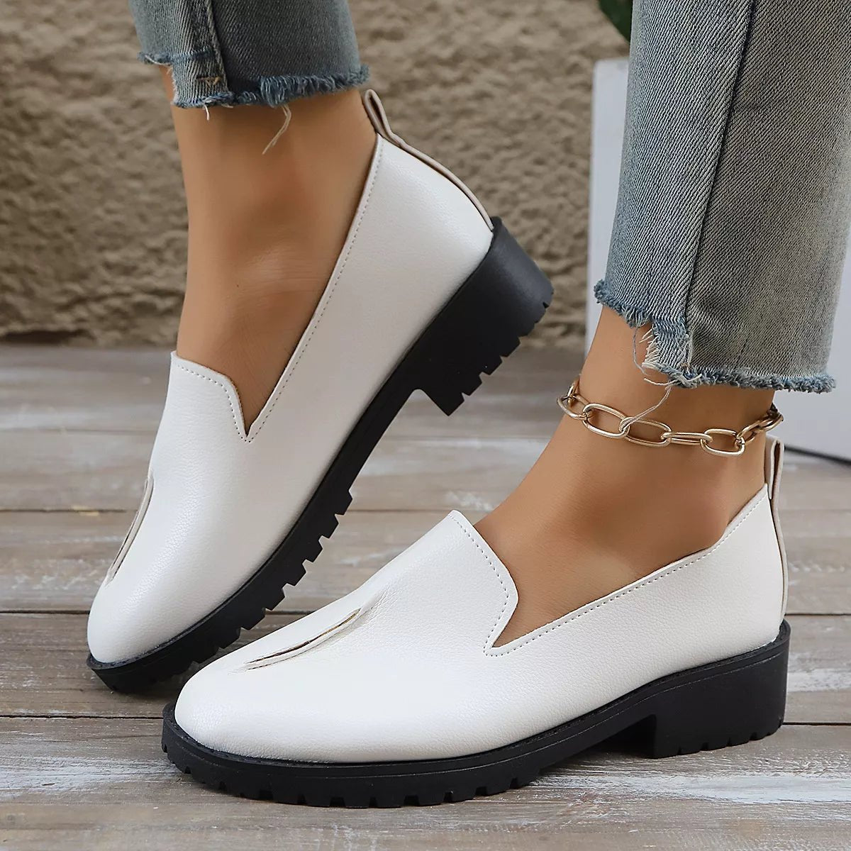Round Toe Block Heels Loafers - Loving It Shop