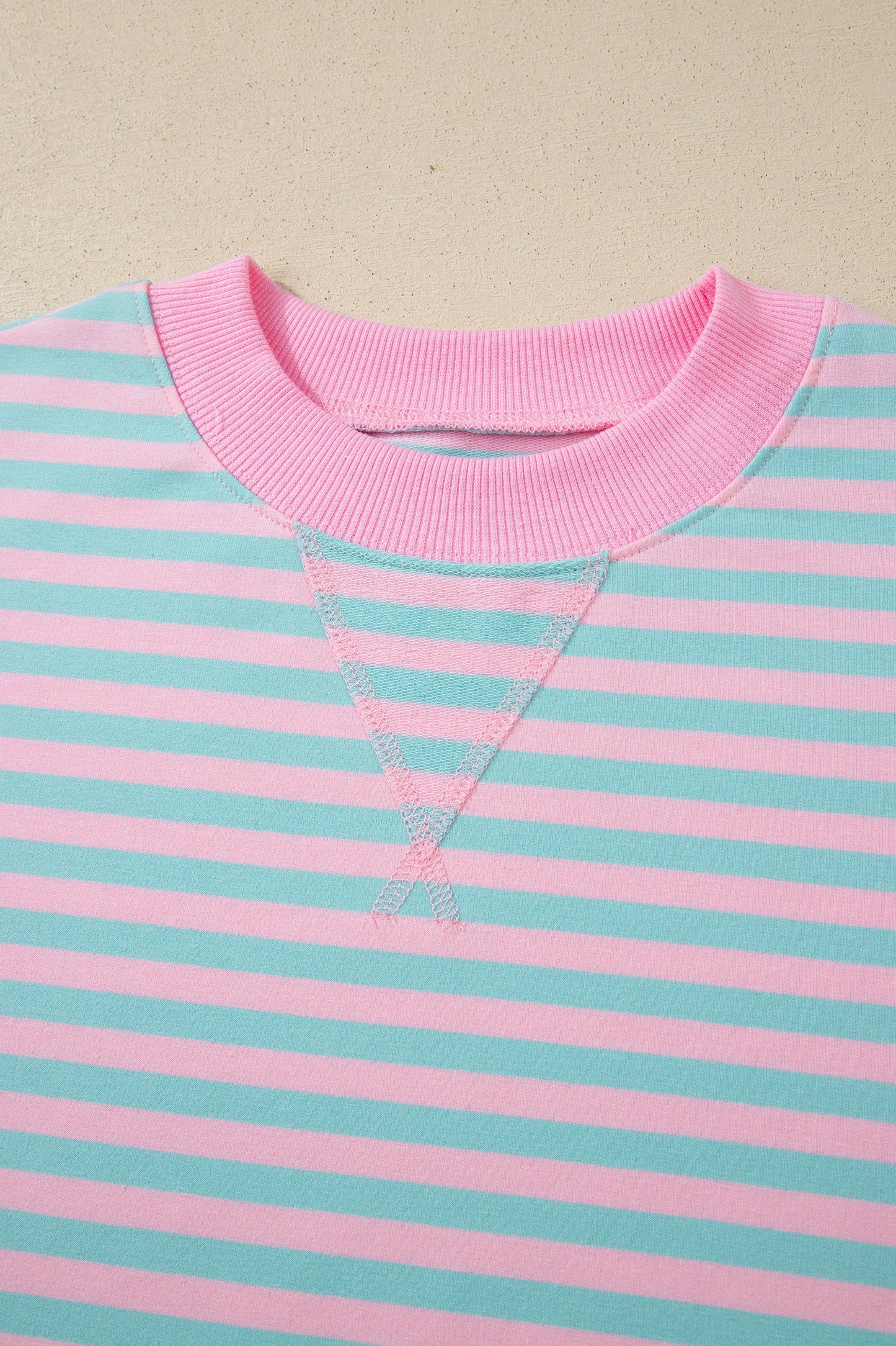 Pink Stripe Color Block Detail Long Sleeve Pullover Elastic Waist Pull On Shorts 2pcs Set