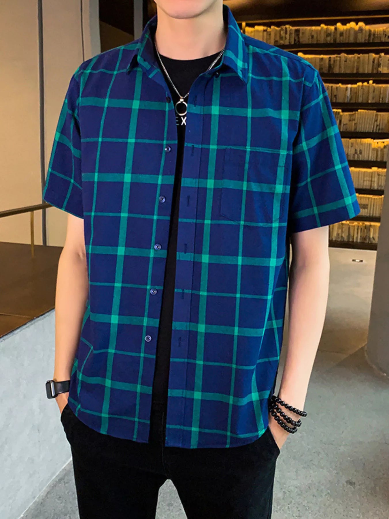 Men's Plus Size Casual Plaid Short Sleeve Shirt - Loving It Shop