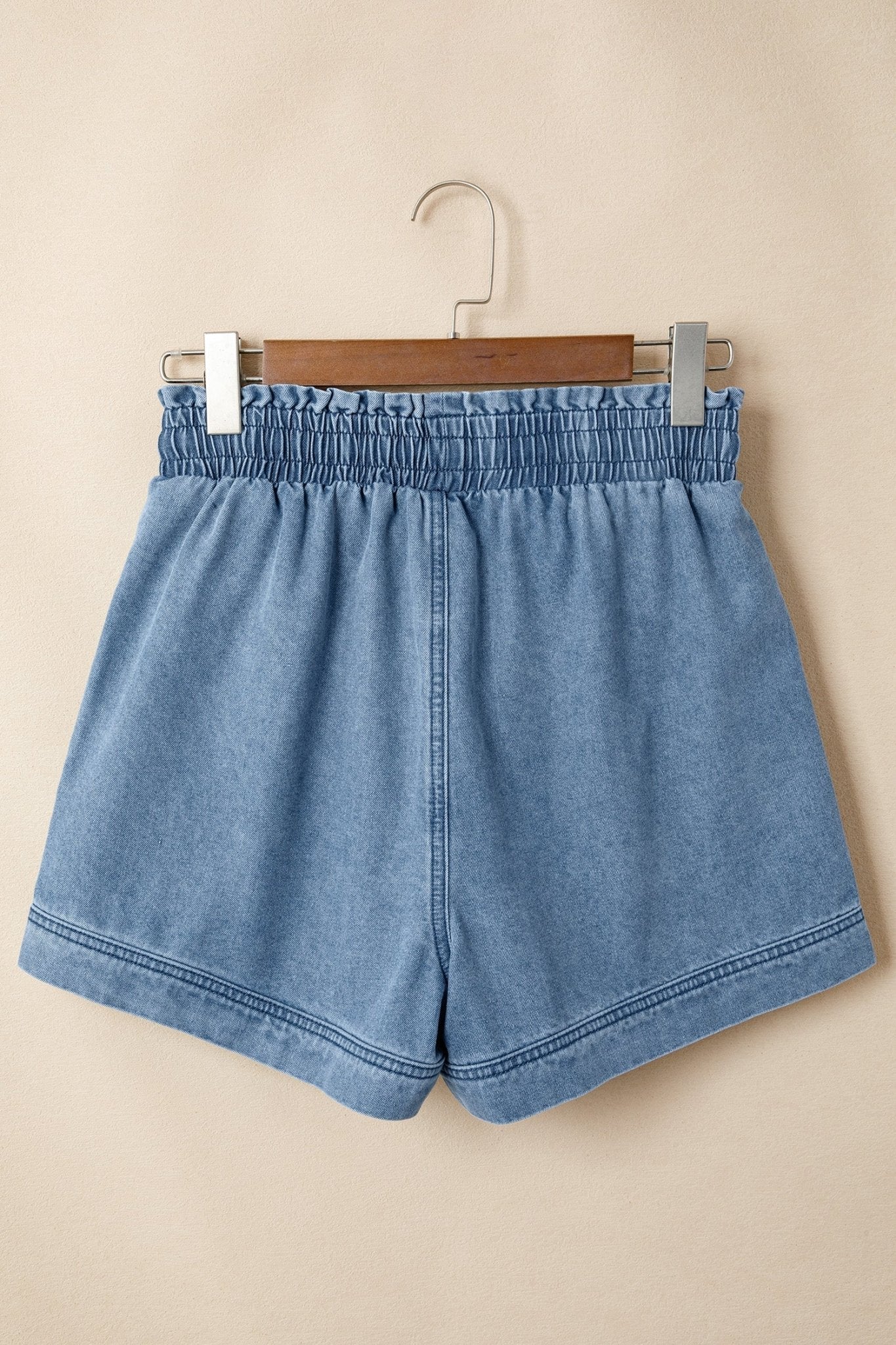 Dusk Blue Smocked Elastic Waist Denim Shorts - Loving It Shop