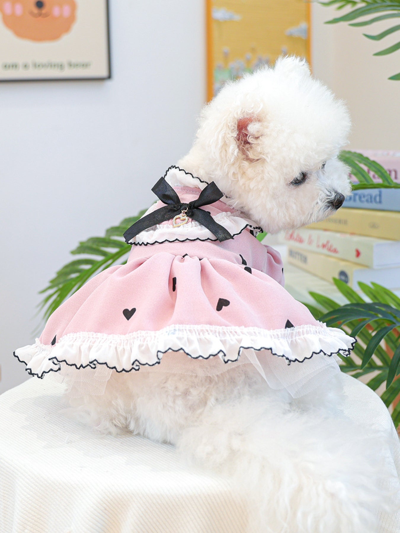 Heart - Patterned Bowknot Pet Dress - Loving It Shop