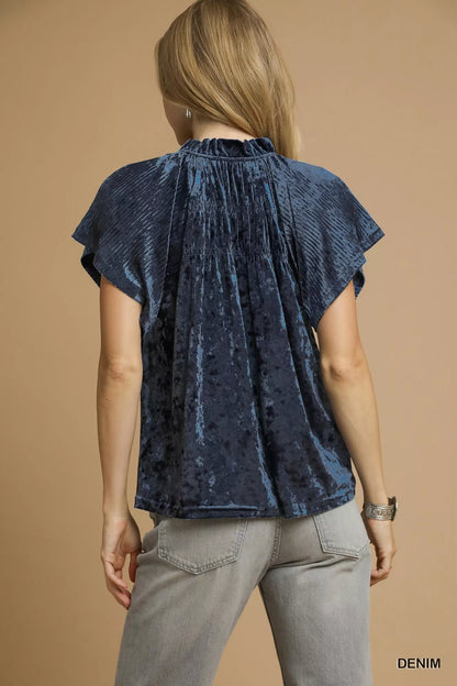 Crushed Velvet Pleated Blouse