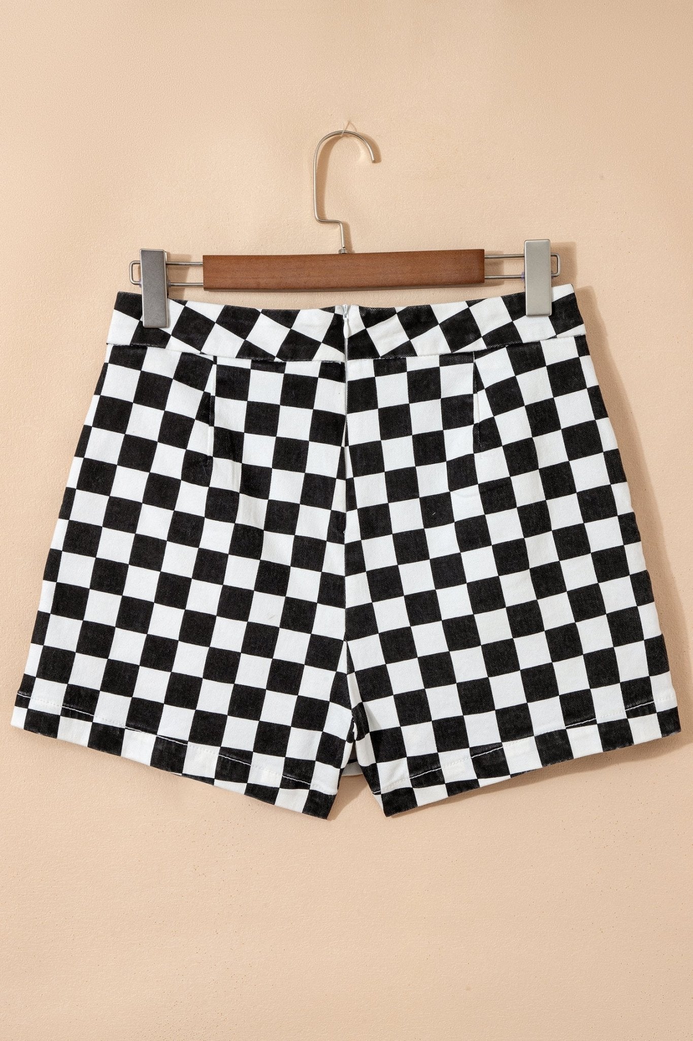 Black Checkered Print Overlap Denim Shorts - Loving It Shop