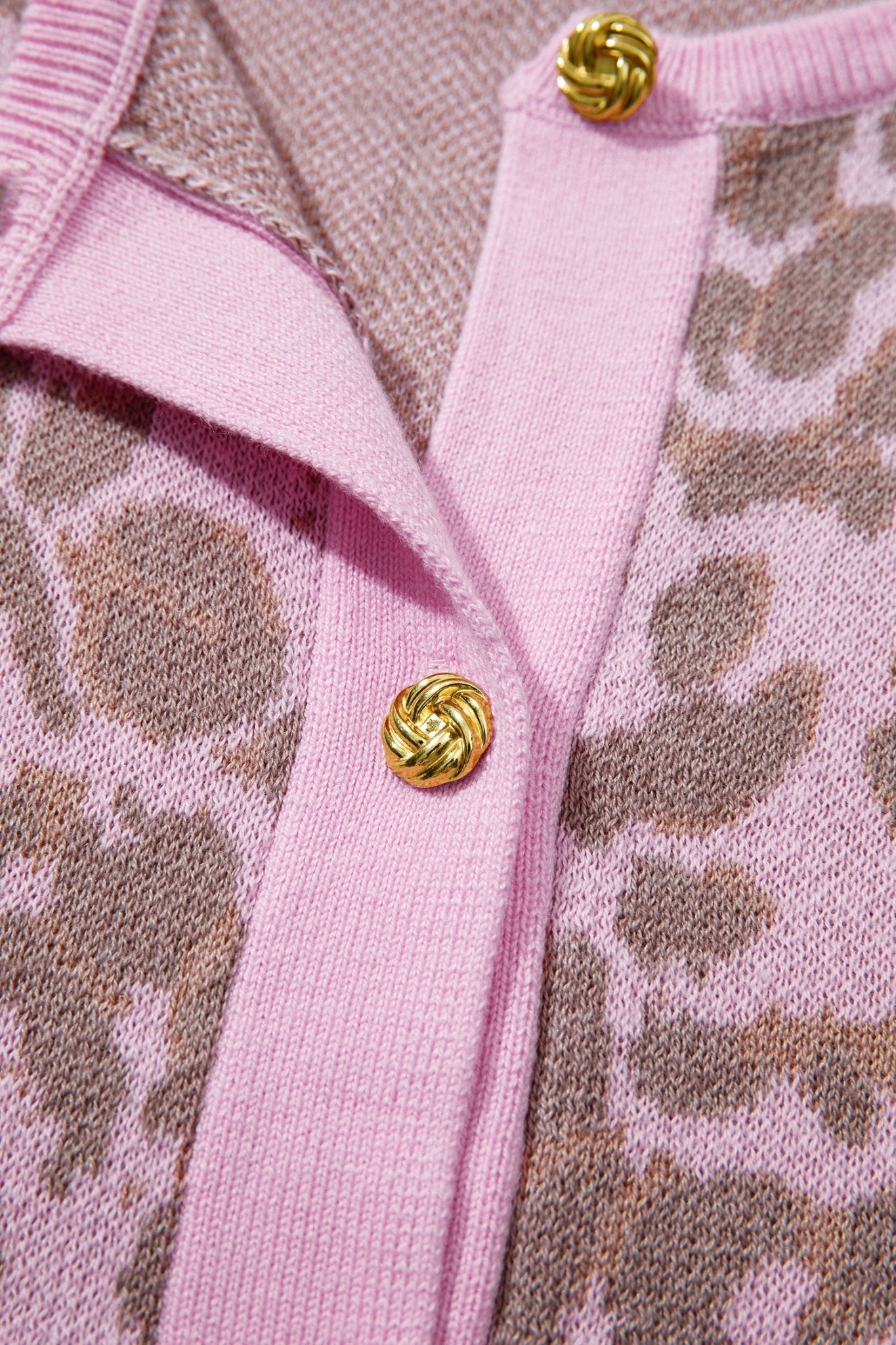 Pink Leopard Button Down Short Sleeve Sweater Cardigan - Loving It Shop