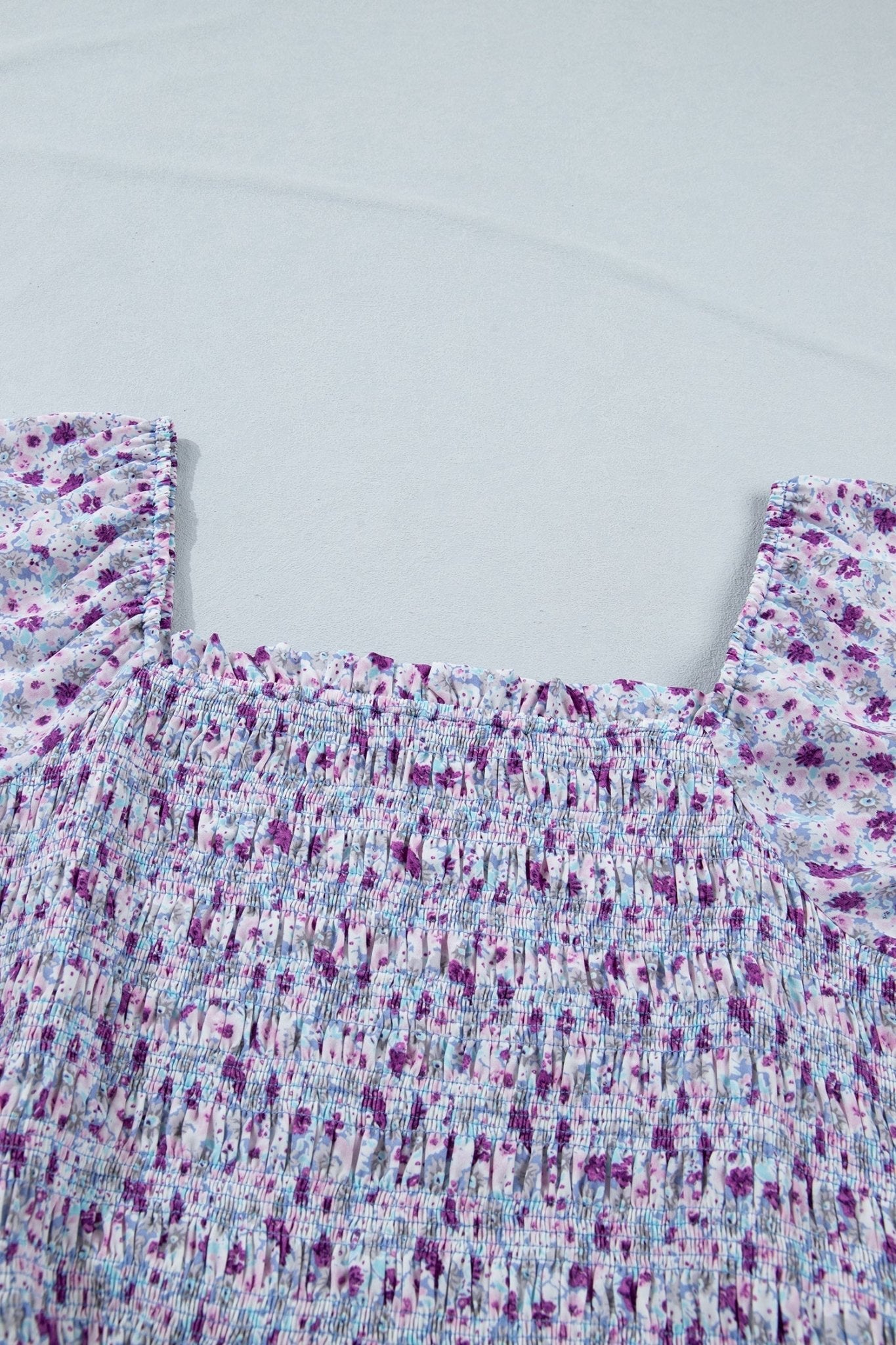Purple Plus Size Floral Print Square Neck Smocked Maxi Dress - Loving It Shop