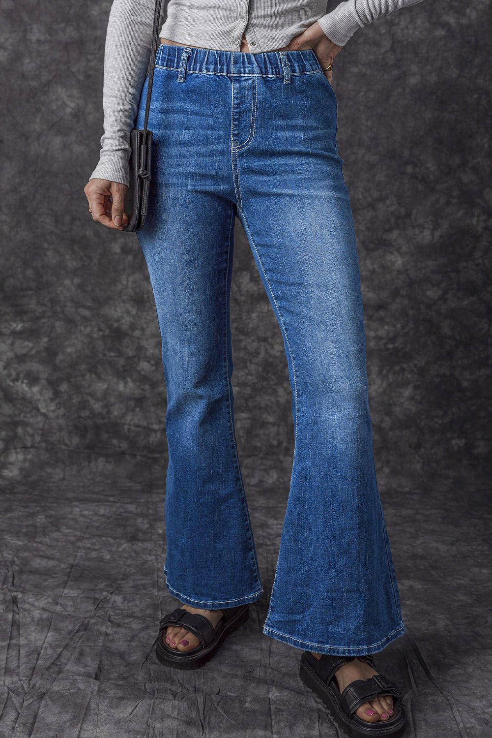 Blue Elastic High Waist Flare Jeans - Loving It Shop