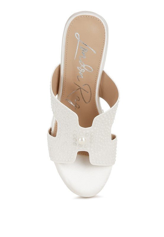 Renier Satin Pearl Detail Wedge Sandals - Loving It Shop