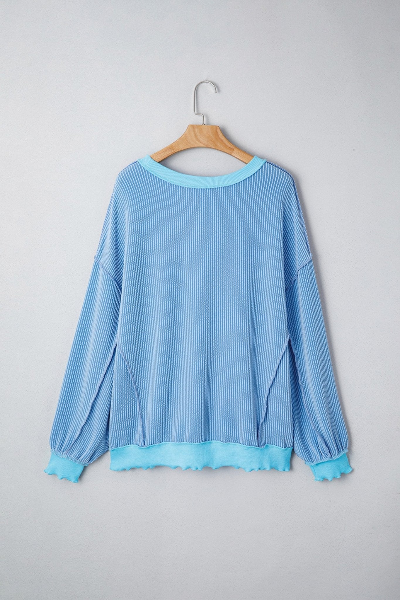 Myosotis Sequin Easter Eggs Twisted Rib Exposed Seam Color Block Top - Loving It Shop