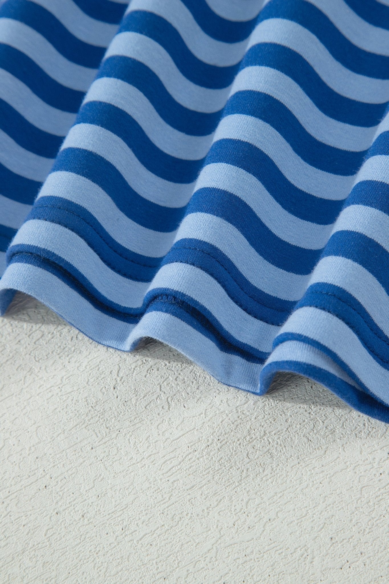 Blue Stripe Striped Ribbed Cotton Two - Piece Short Set with Chest Patch Detail - Loving It Shop