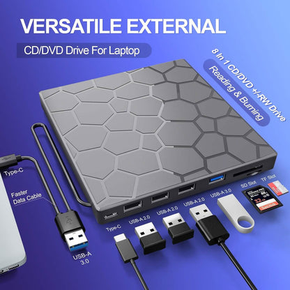 High-Speed USB 3.0 External CD/DVD Drive with Burner – Plug &amp; Play, Windows &amp; Mac Compatible
