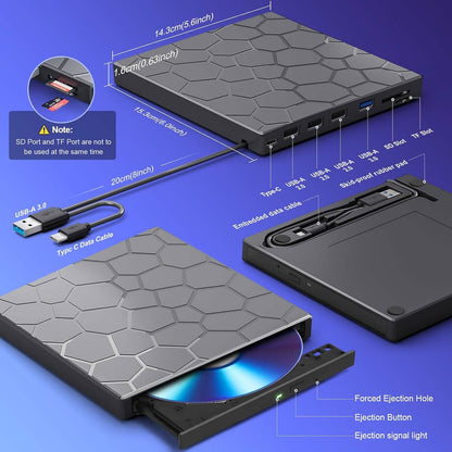 High-Speed USB 3.0 External CD/DVD Drive with Burner – Plug &amp; Play, Windows &amp; Mac Compatible