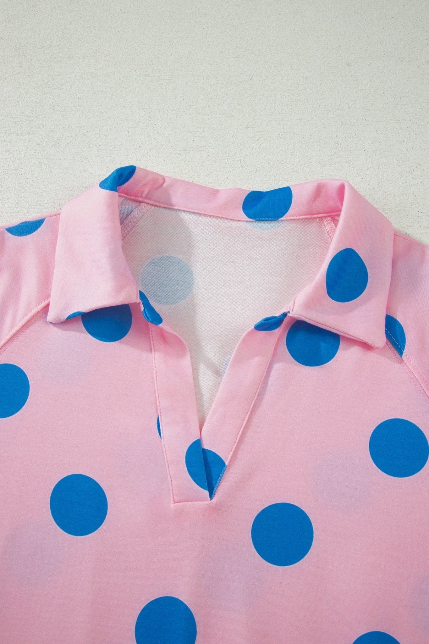 Pink Polka Dot Print V Neck Tee Short Set - Loving It Shop