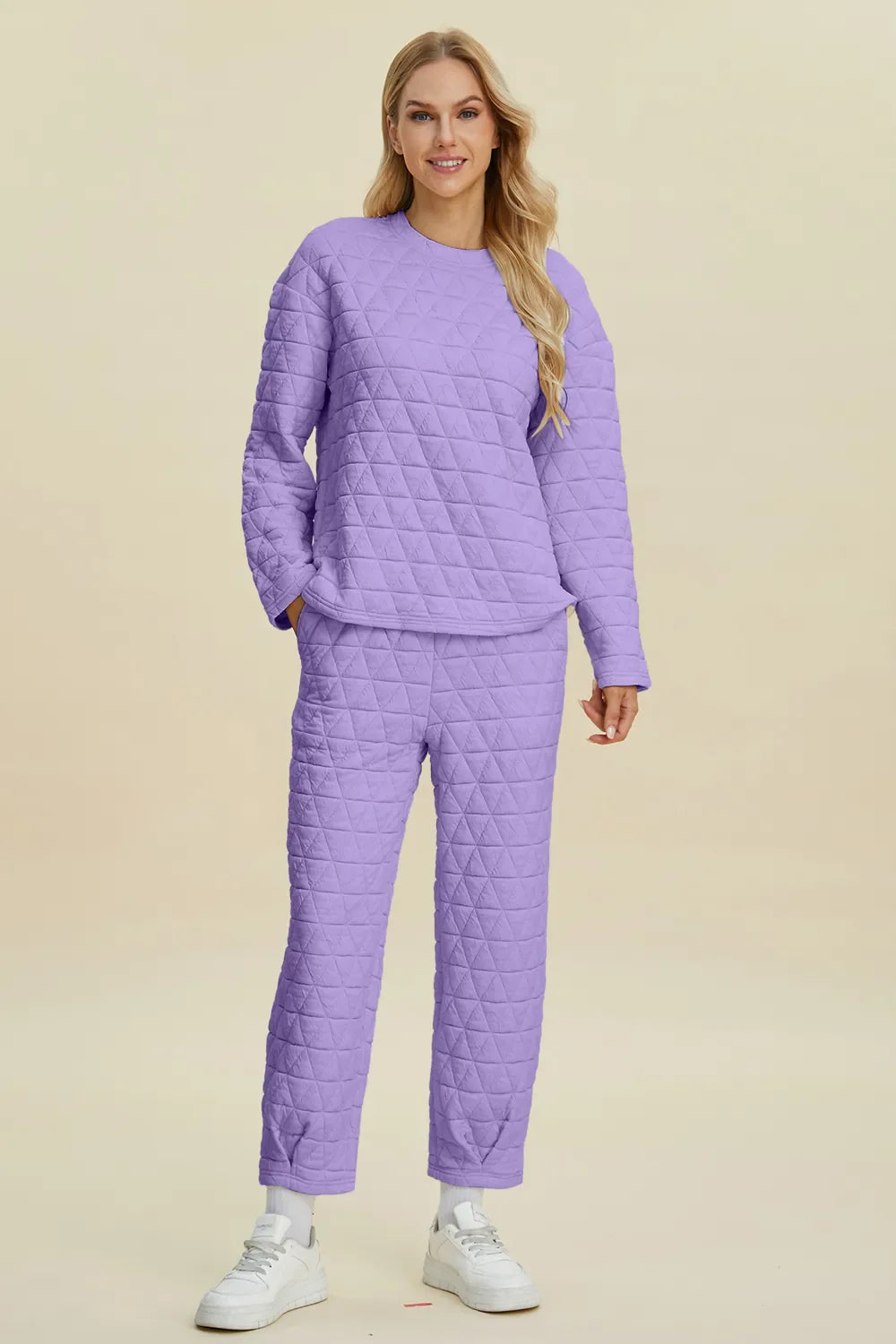 I am a Fashion junky Full Size Texture Round Neck Long Sleeve Top and Pants Set
