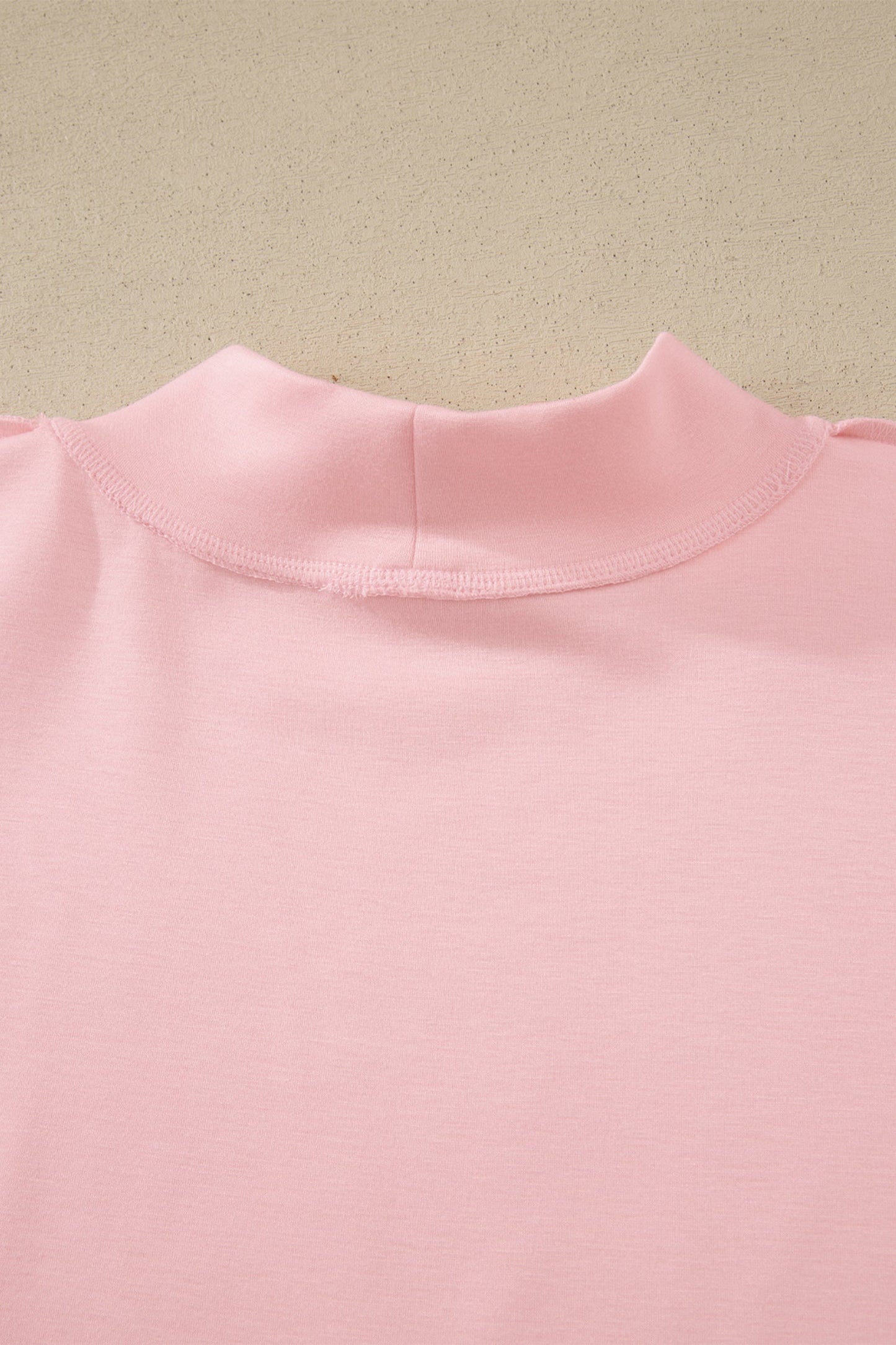 Light Pink Solid Color Exposed Seam Mock Neck Oversize Tee Casual Shorts 2pcs Outfit