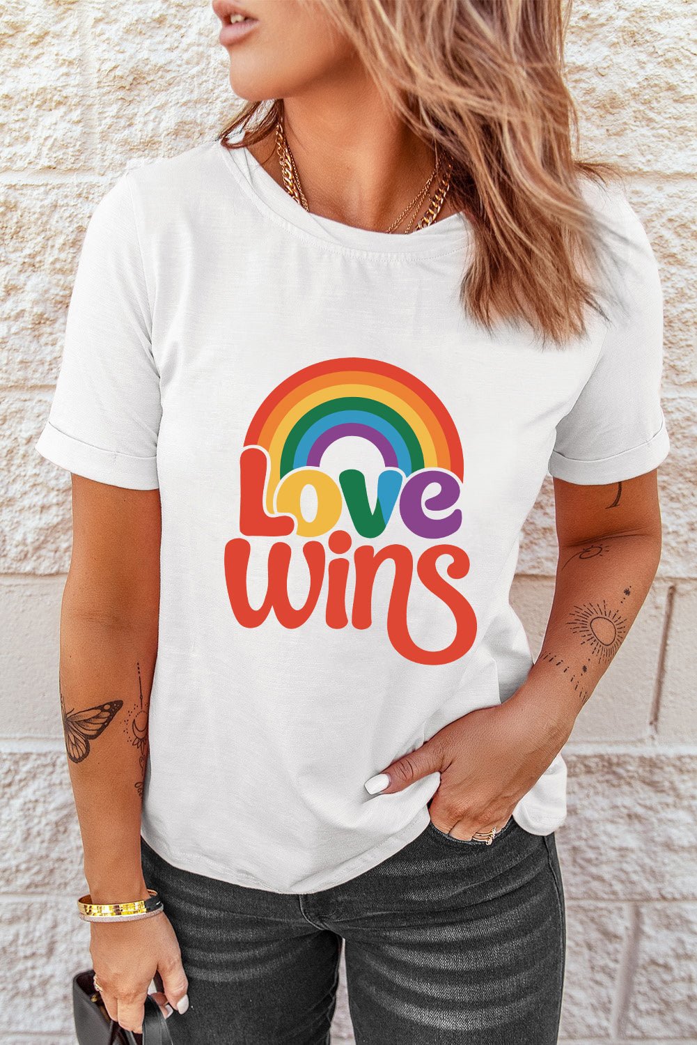 White Love Wins Pride Rainbow Graphic Casual T Shirt - Loving It Shop