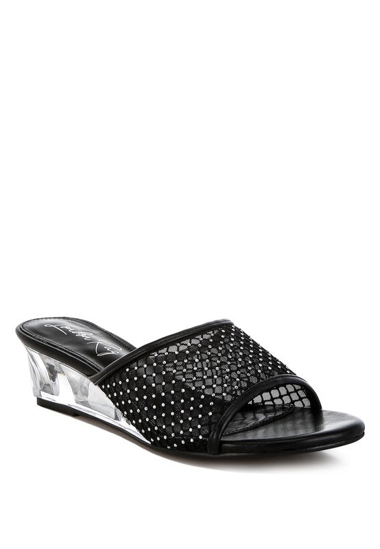 Tempra Mesh Clear Heel Wedge Sandals - Loving It Shop