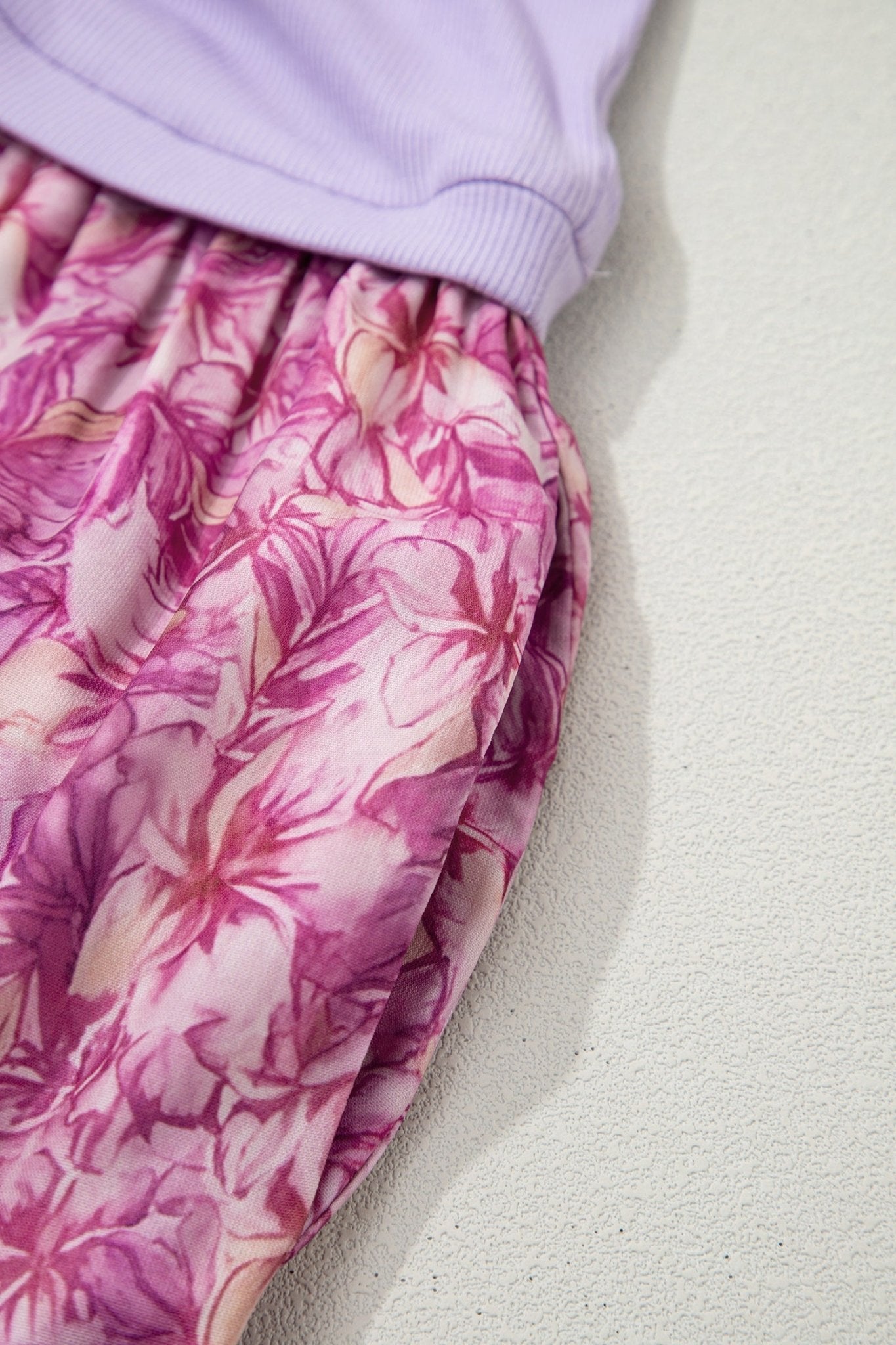 Purple Ribbed V Neck Tank Floral Contrast Patchwork Long Dress - Loving It Shop