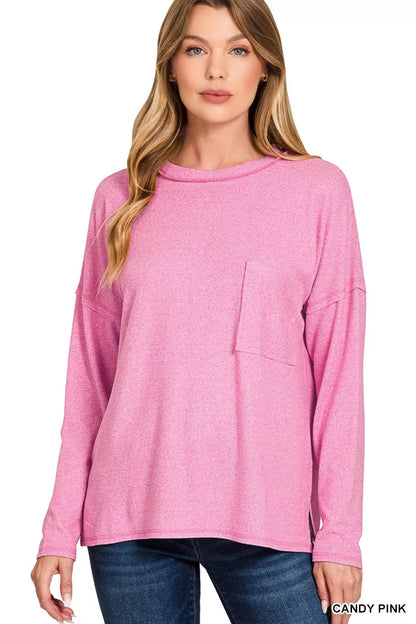Soft Melange Hacci Round-Neck Long Sleeve T-Shirt