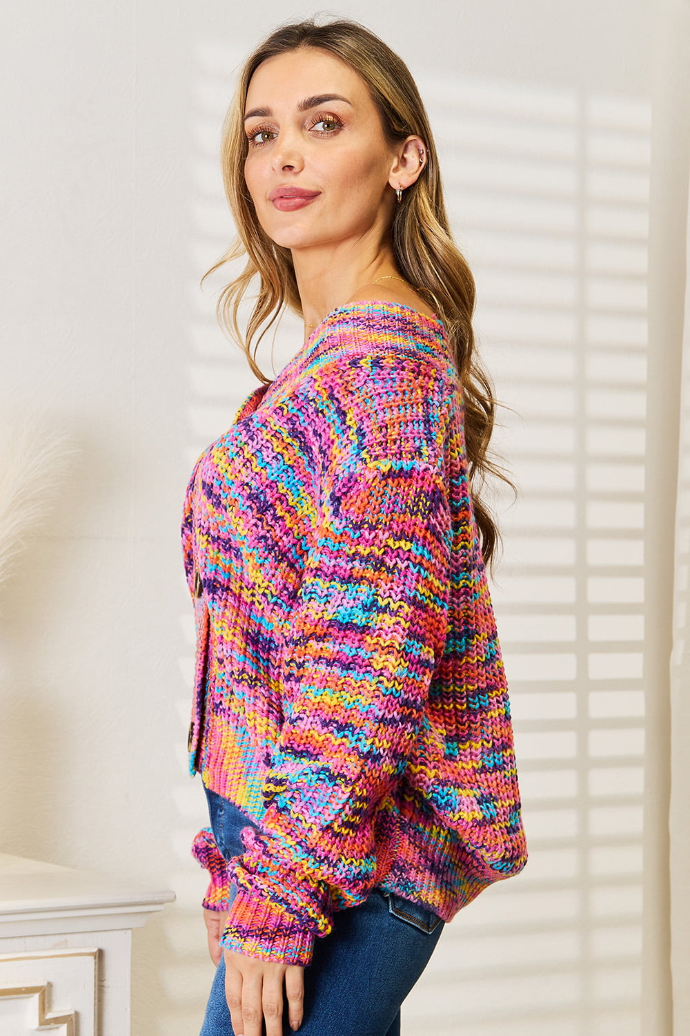 I am A Fashion Junky Woven Right V-Neck Long Sleeve Cardigan
