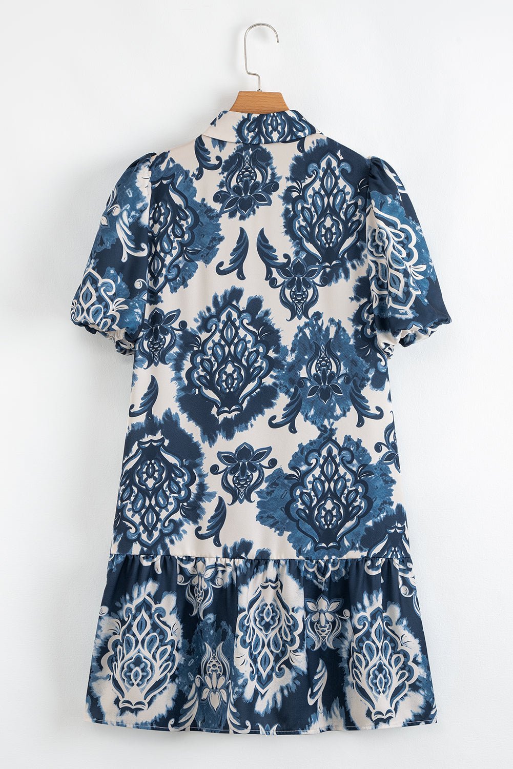 Blue Boho Floral Print Buttoned Collared Loose Fit Mini Dress - Loving It Shop