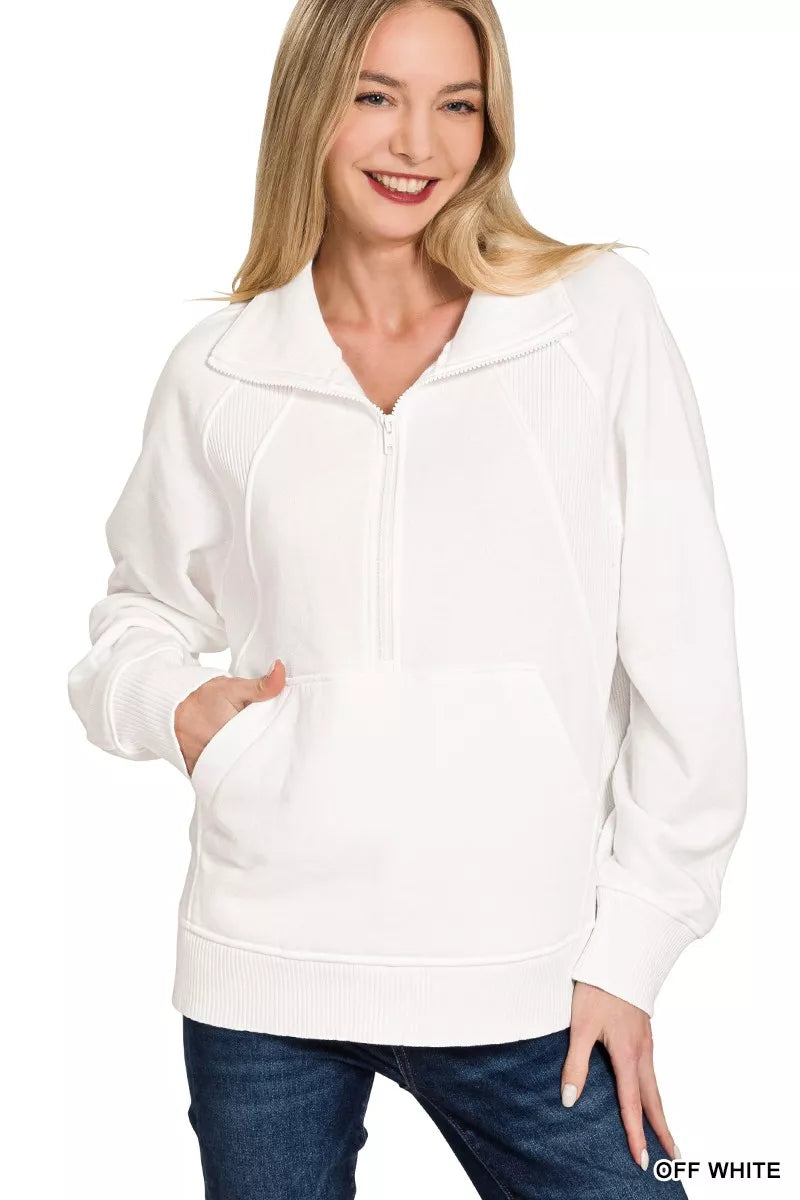 Half Zip Fleece Sweatshirt with kangaroo Pocket