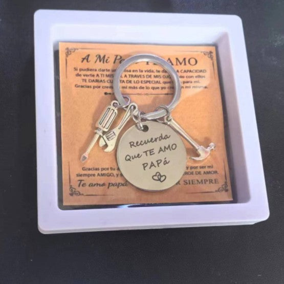 PaPa Stainless Steel Round Board Keychain Father&