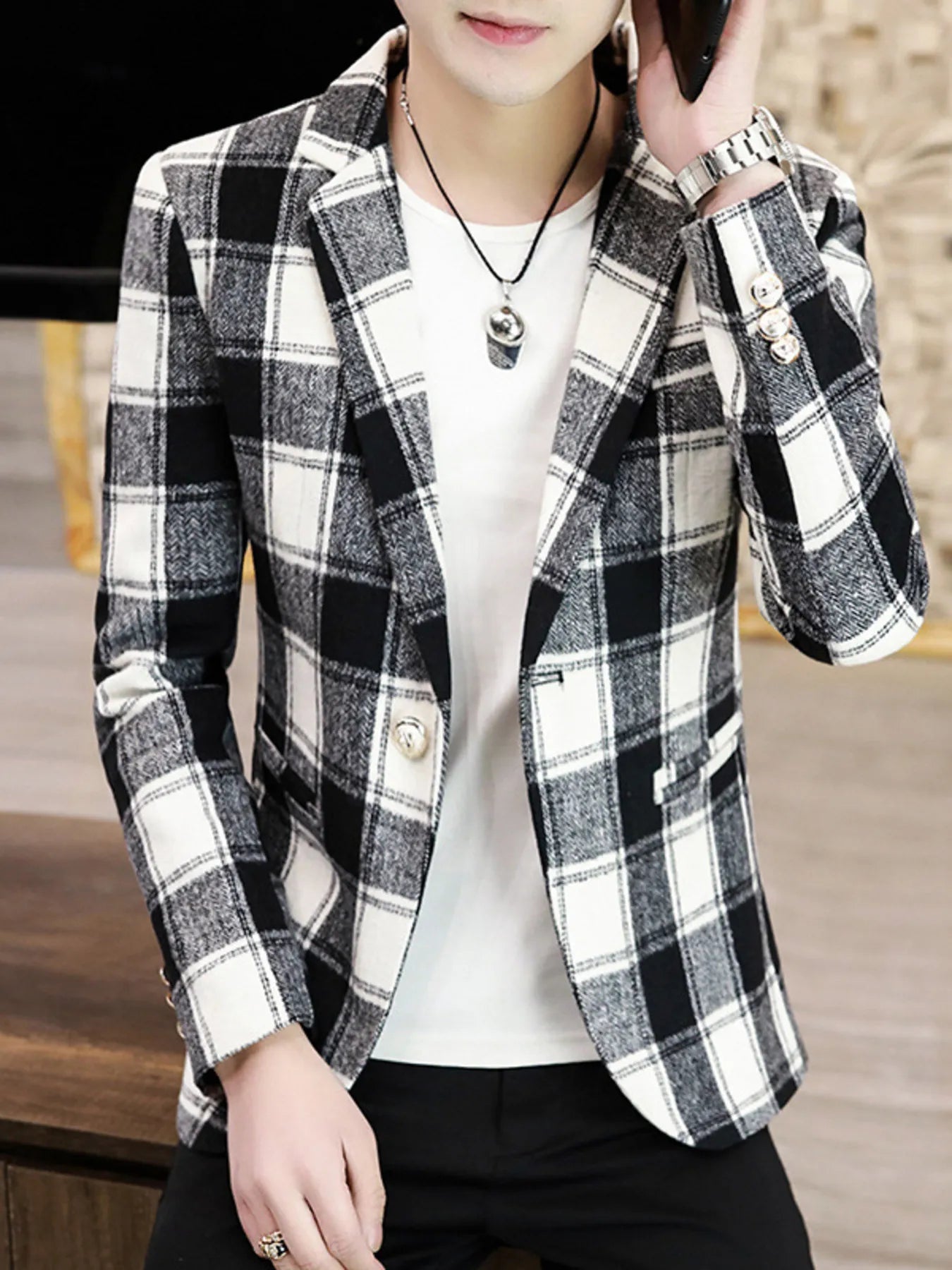 Men's Plus Size Plaid Slim Fit Blazer - Loving It Shop