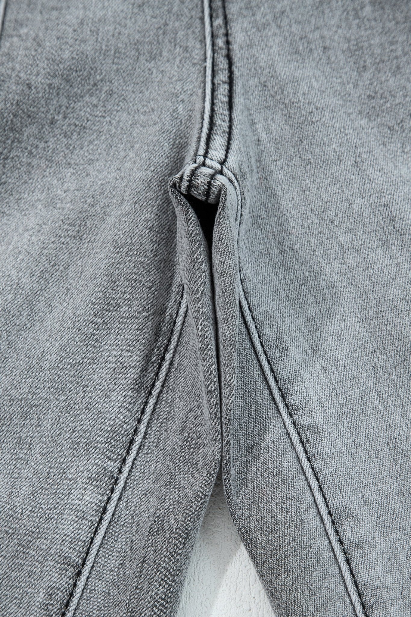 Gray Drawstring Seam Detail Raw Hem Wide Leg Denim Pants - Loving It Shop
