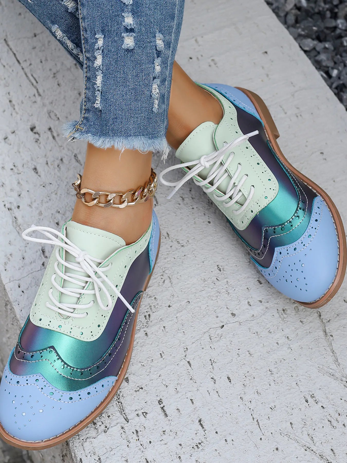 Round Toe Flats Color Block Loafers - Loving It Shop