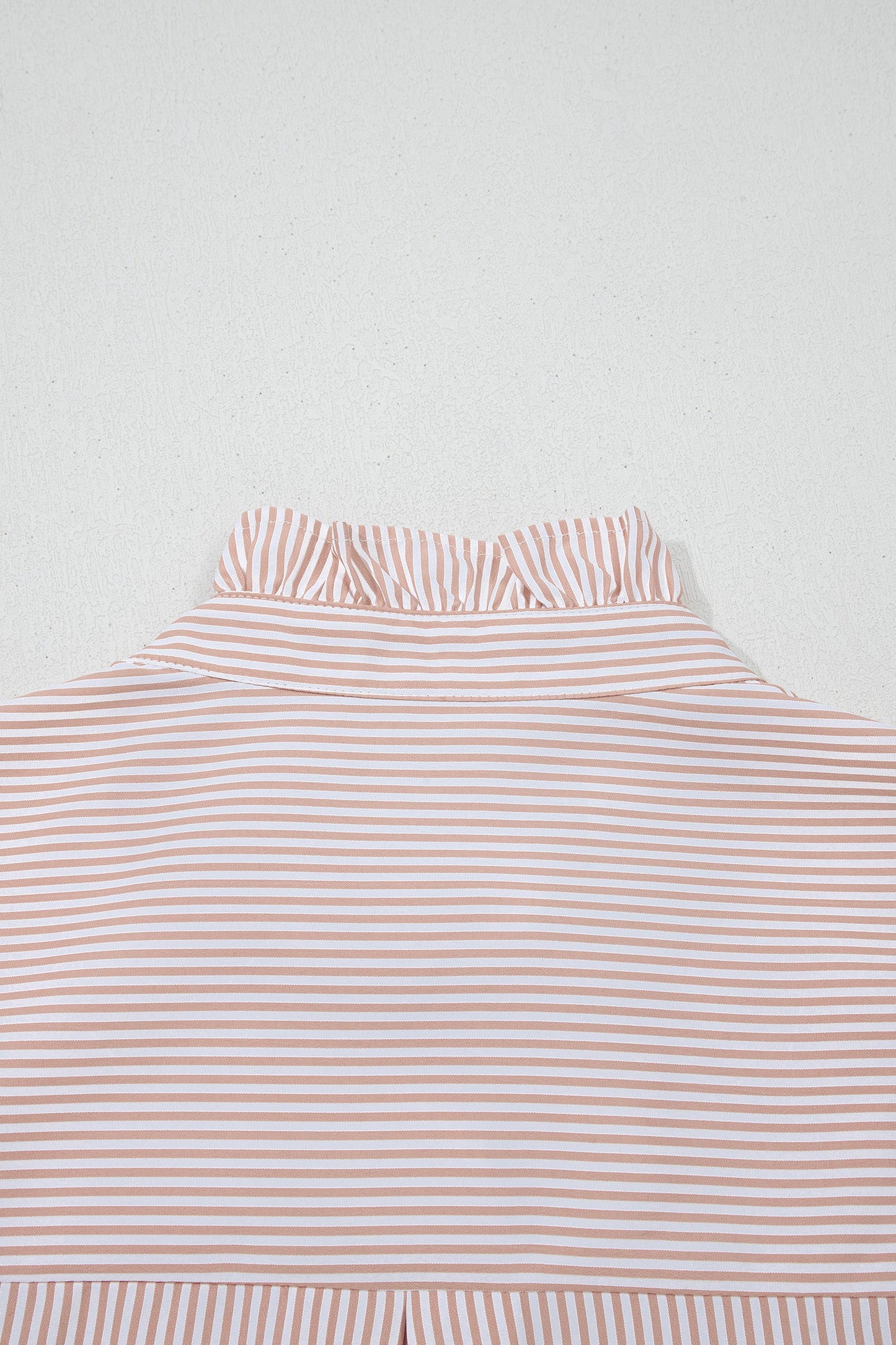 Khaki Stripe Color Block Patchwork Detail Frilled Collar Button Down Shirt