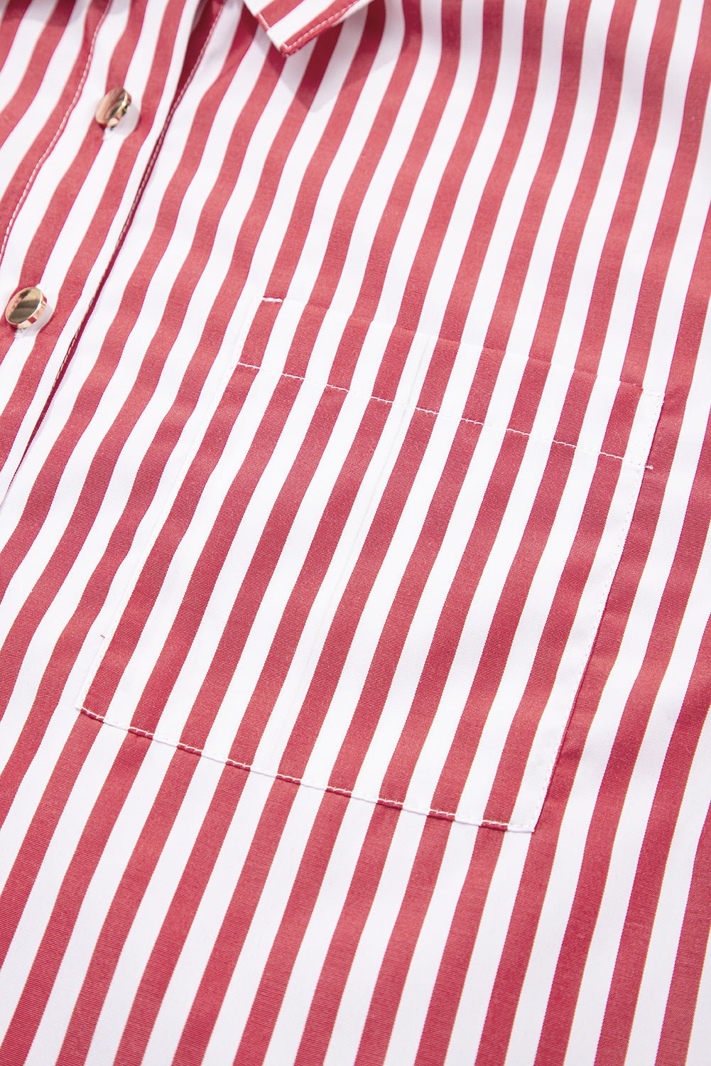 Red Stripe Patched Pocket Side Slit Loose Shirt - Loving It Shop
