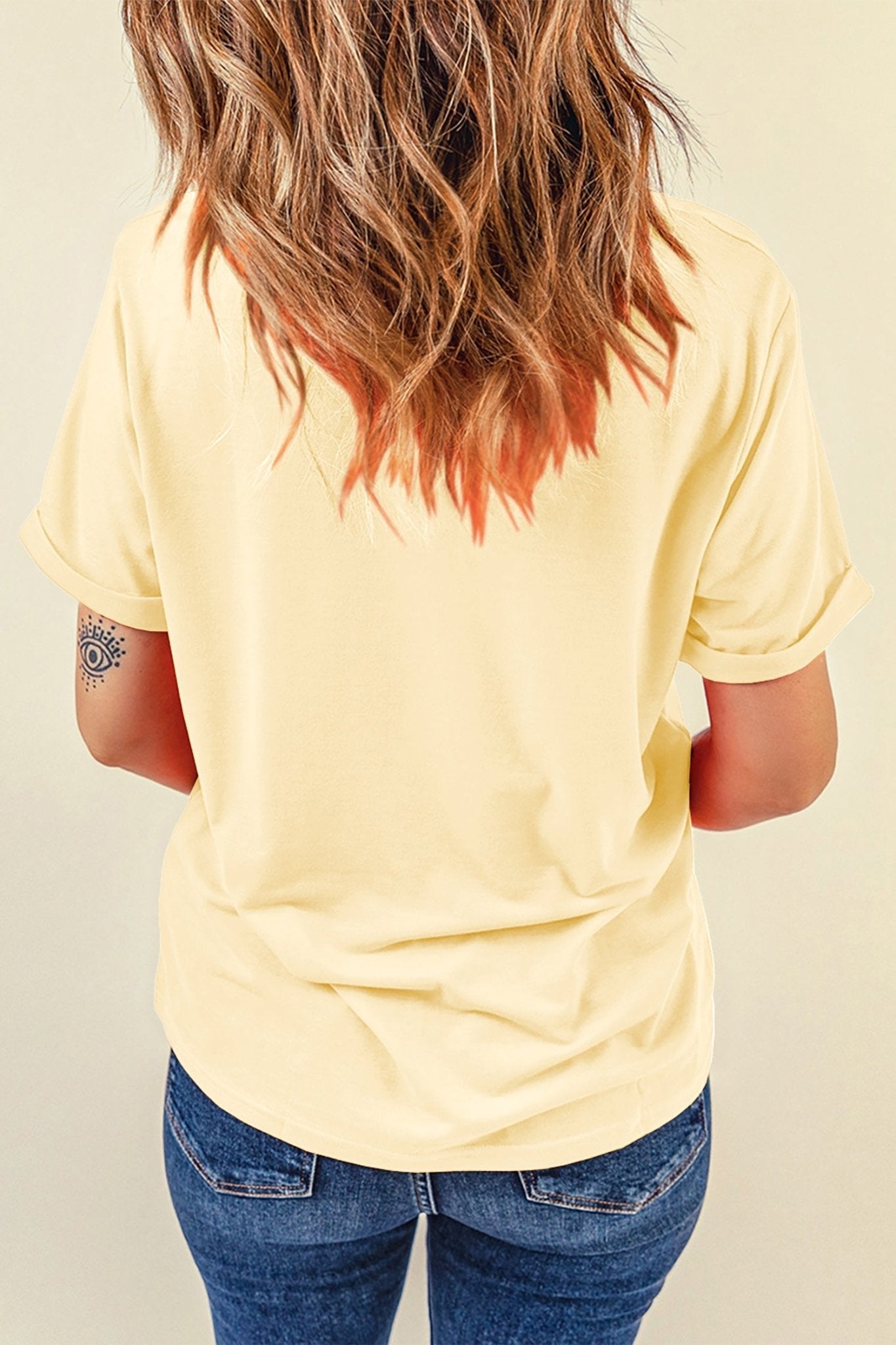 Yellow Cream Casual Plain Crew Neck Tee - Loving It Shop