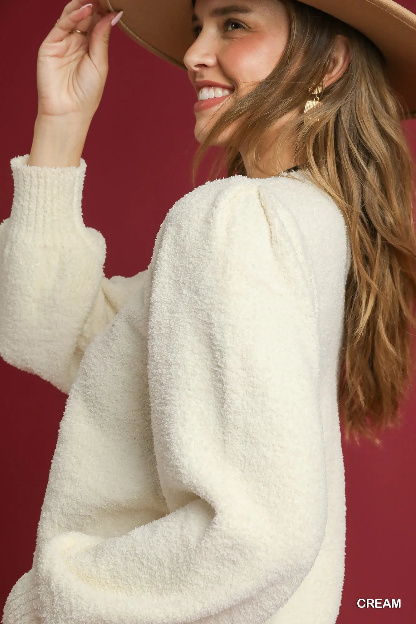 Textured Long Sleeve Sweater with Ribbed Trim