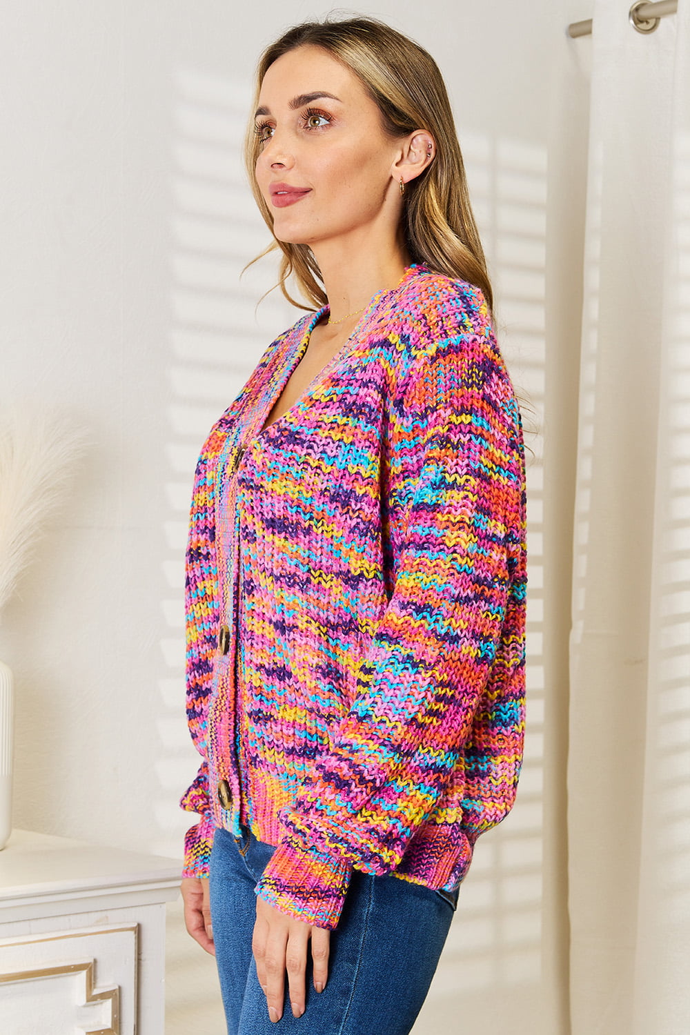 I am A Fashion Junky Woven Right V-Neck Long Sleeve Cardigan