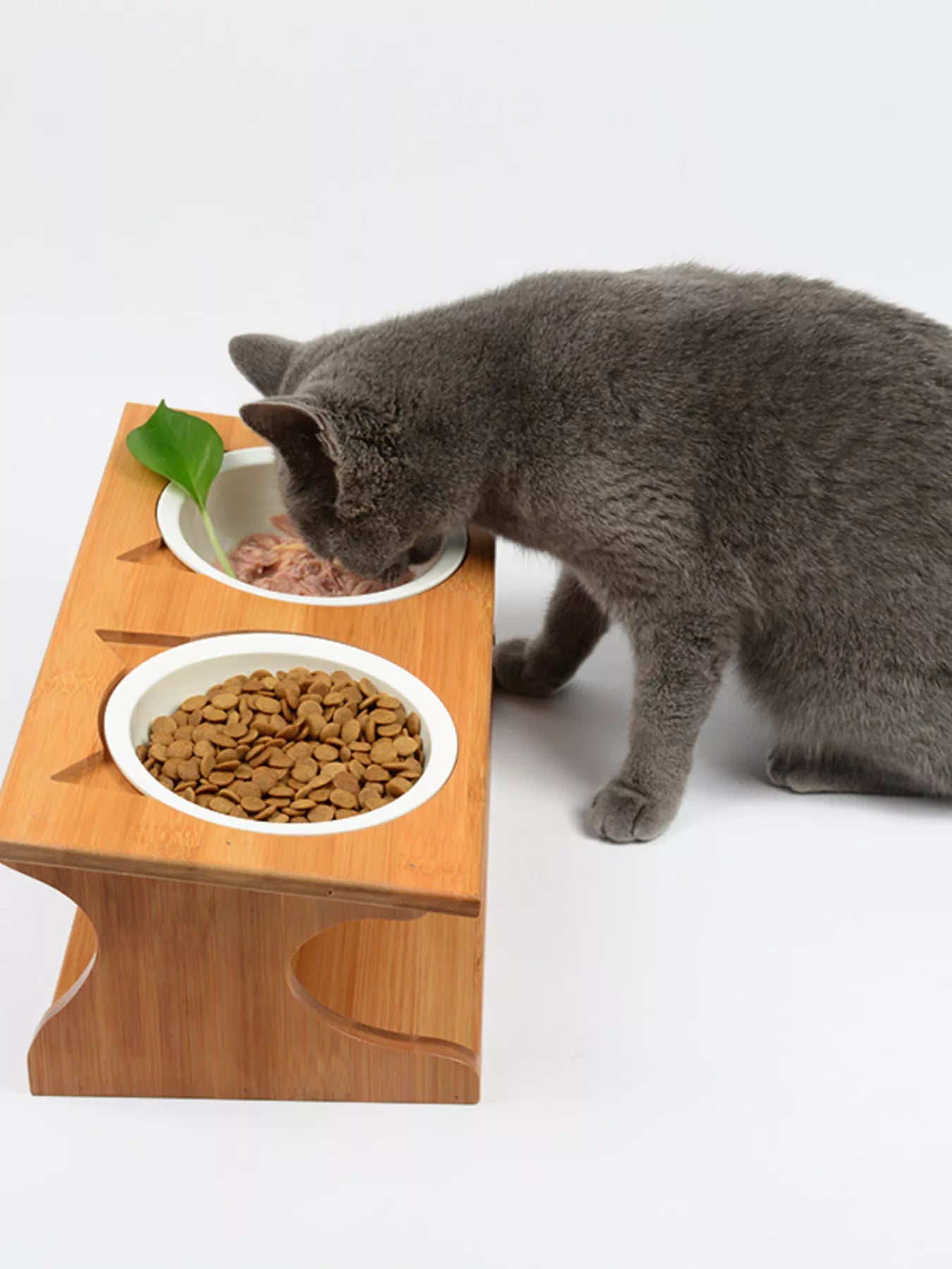 Elevated Double Ceramic Pet Bowls with Bamboo Stand - Loving It Shop