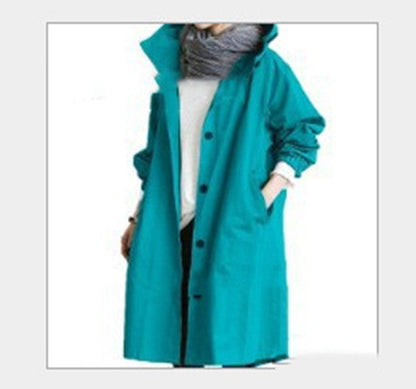 Women Windbreaker Jacket Casual Loose Button Pockets Hooded Quick Dry Windproof Waterproof Clothes For Outdoor Hiking Camping