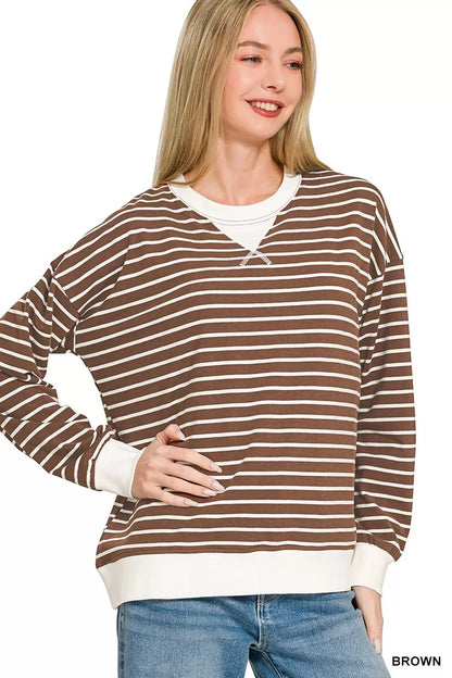 Contrast Striped Round Neck Sweatshirt