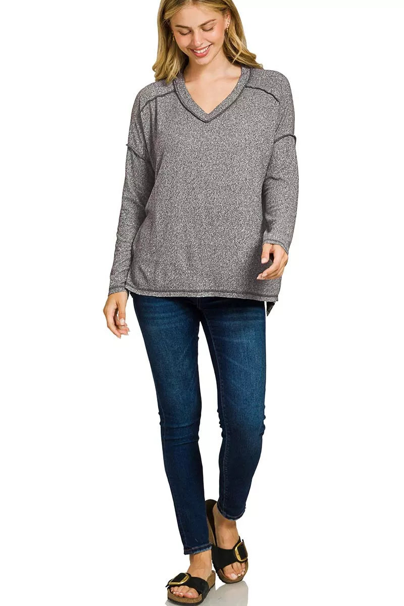 Soft Melange Hacci Exposed Seam Hi-low Tee
